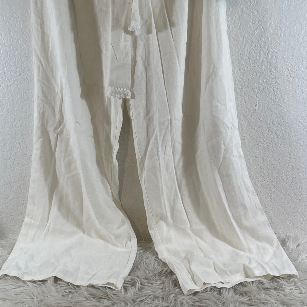 Lulus White Linen Blend with Bow Belted High-Waisted Wide-Leg Pants Size XL NEW - Picture 3 of 9